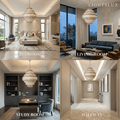 Excelis Luxury Chandelier --Tiered Clear Glass & Metal Frame Indoor