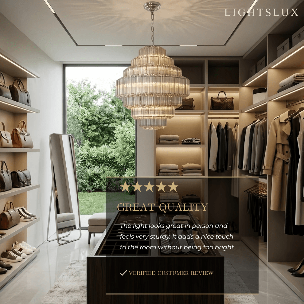 Excelis Luxury Chandelier --Tiered Clear Glass & Metal Frame for Dressing Room