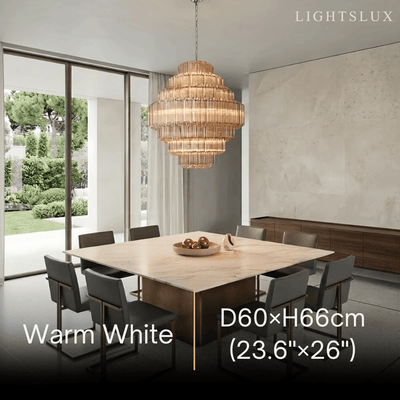 Excelis Luxury Chandelier --Tiered Clear Glass & Metal Frame for Living Room Size