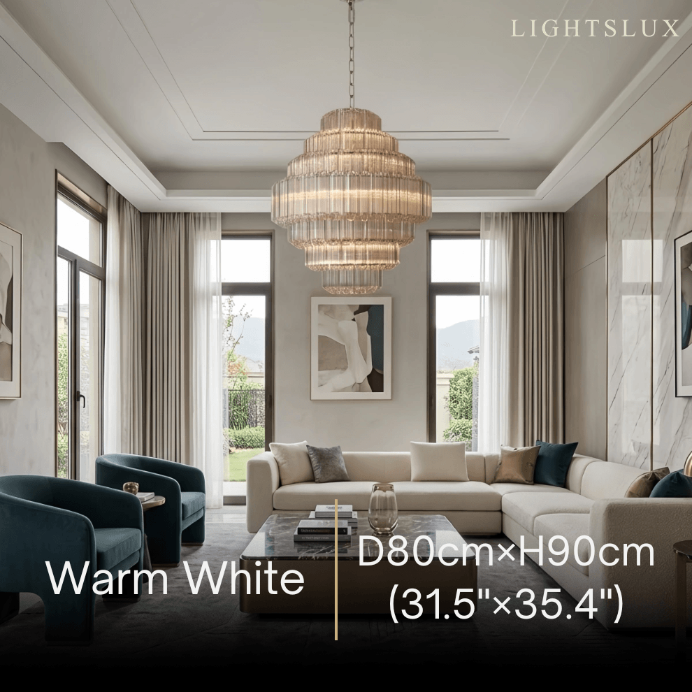 Excelis Luxury Chandelier --Tiered Clear Glass & Metal Frame for Living Room