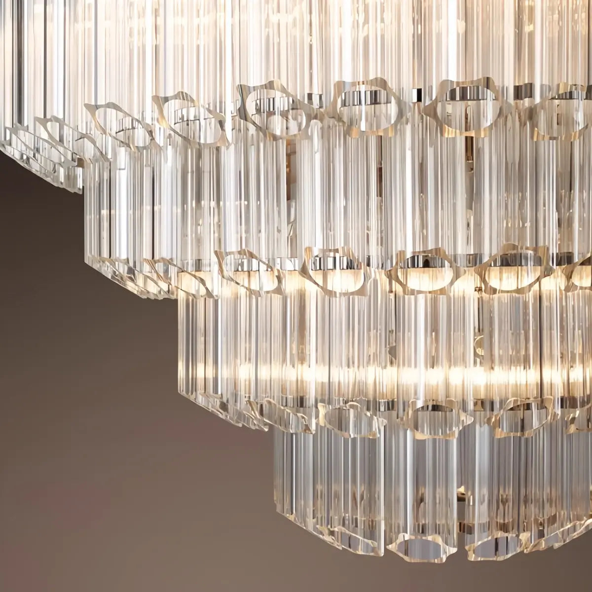 Excelis Luxury Chandelier --Tiered Clear Glass & Metal Frame Details