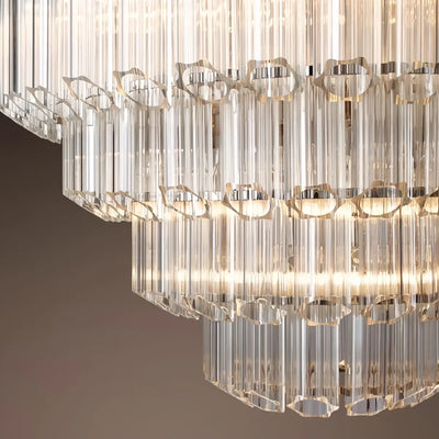 Excelis Luxury Chandelier --Tiered Clear Glass & Metal Frame Details
