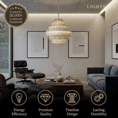 Excelis Luxury Chandelier --Tiered Clear Glass & Metal Frame for Living Room