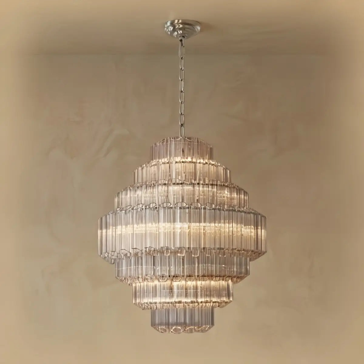 Excelis Luxury Chandelier --Tiered Clear Glass & Metal Frame for Living Room