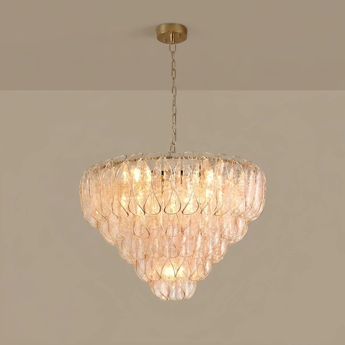 Excelis Luxury Chandelier --Textured Glass & Metal for Living Room