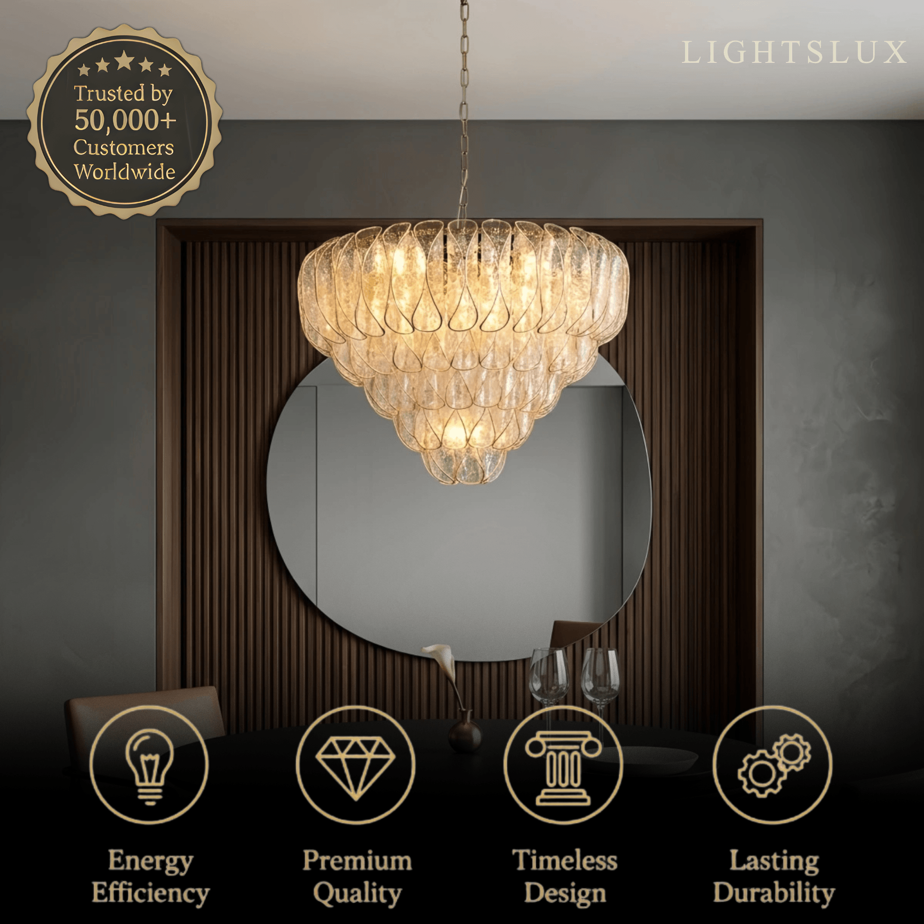 Excelis Luxury Chandelier --Textured Glass & Metal for Foyer