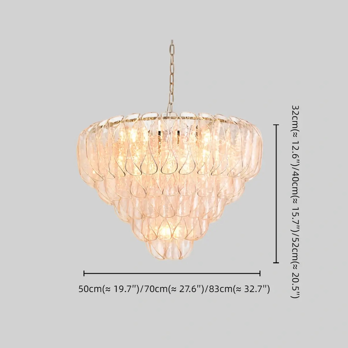 Excelis Luxury Chandelier --Textured Glass & Metal Product Size