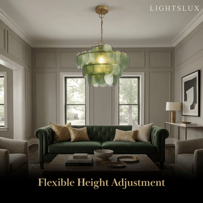 Vetro Art Deco Glass Chandelier Adjustment-- Green or Orange Layered Pendant for Dining Room