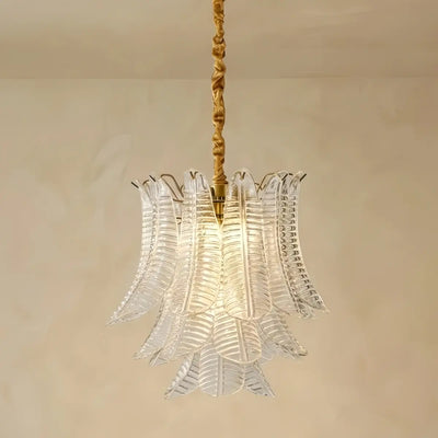 Excelis Luxury Sculptural Glass Leaf Chandelier -- Metal Frame for Dining Room