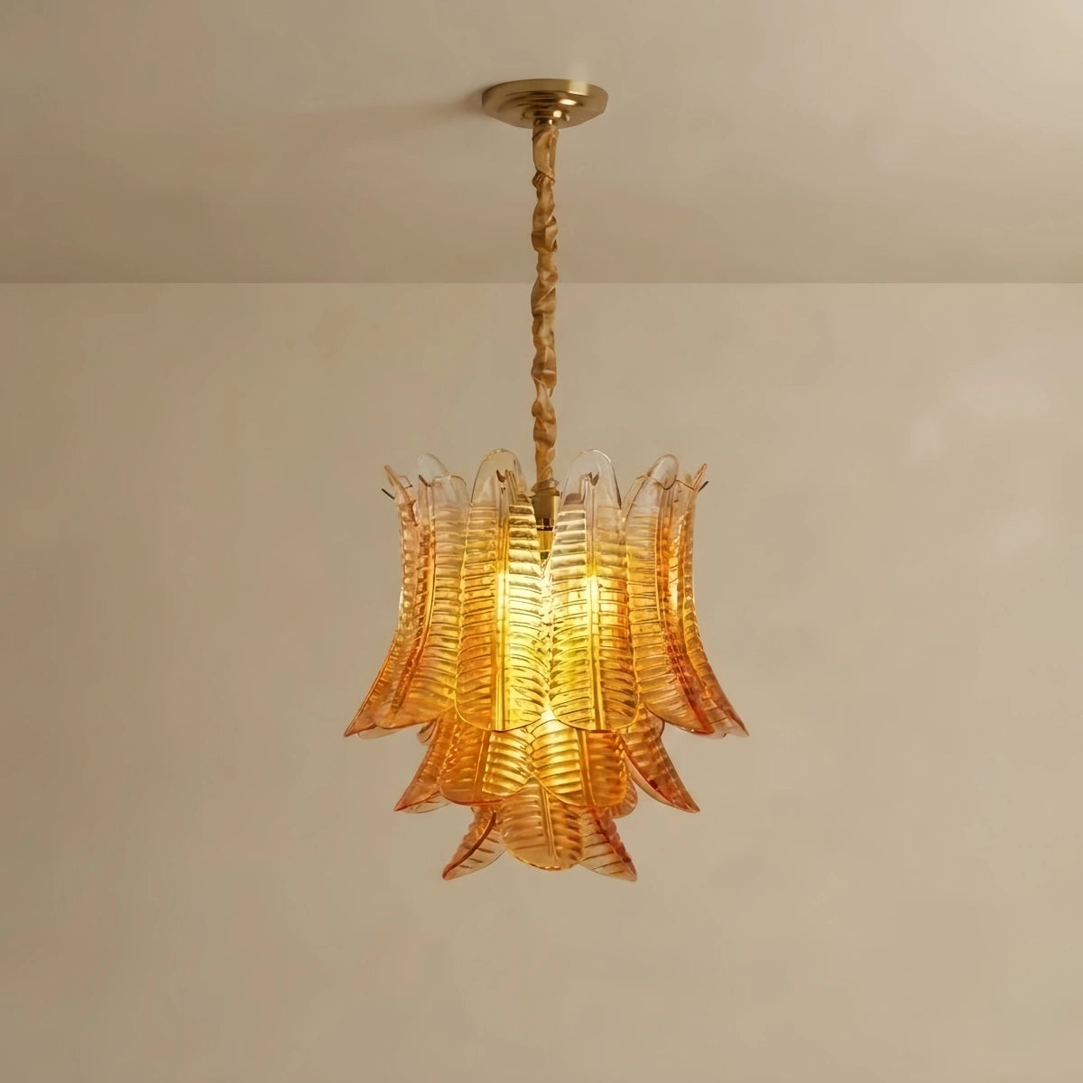 Excelis Luxury Glass Chandelier -- Amber Cascading Leaves for Dining Room