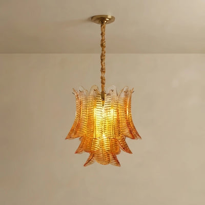 Excelis Luxury Glass Chandelier -- Amber Cascading Leaves for Dining Room