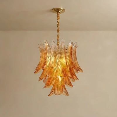 Excelis Luxury Glass Chandelier -- Amber Cascading Leaves 