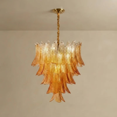 Glass Chandelier -- Amber Cascading Leaves for Dining Room