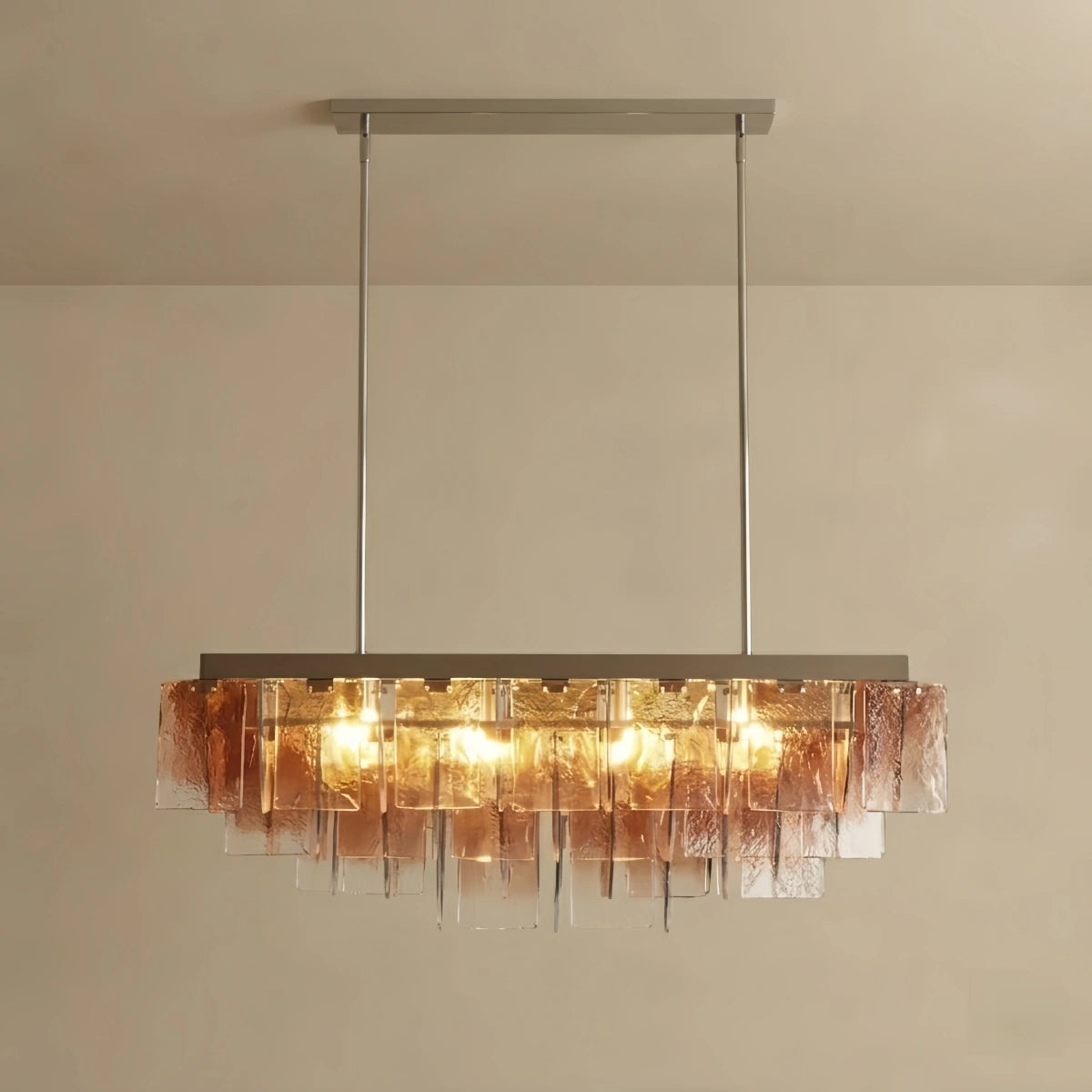 Excelis Luxury Linear Chandelier -- Layered Gradient Brown Glass for Dining Room
