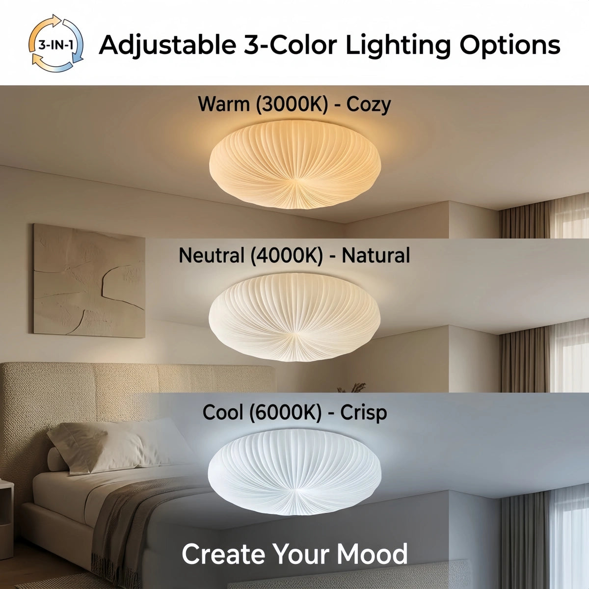 Crema Minimalist Ceiling Light -- PE & Metal, Beige for Living Room