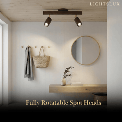 Zenno Modern Wood Track Lighting -- Adjustable Spotlights Walnut/Wood for Kitchen & Bar