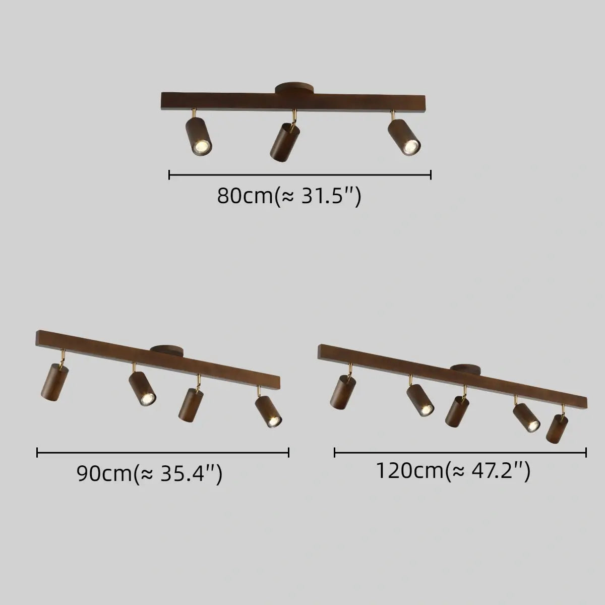 Zenno Modern Wood Track Lighting -- Adjustable Spotlights Walnut/Wood for Kitchen & Bar Size