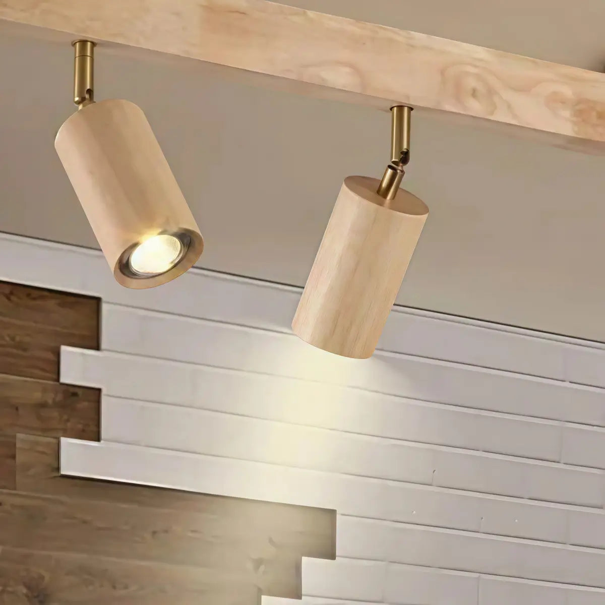 Zenno Modern Wood Track Lighting -- Adjustable Spotlights Walnut/Wood Detail