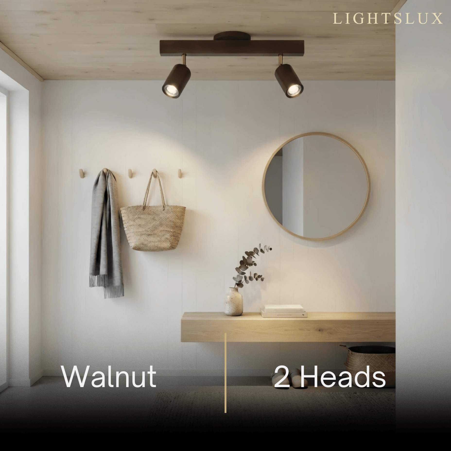 Zenno Modern Wood Track Lighting -- Adjustable Spotlights Walnut/Wood