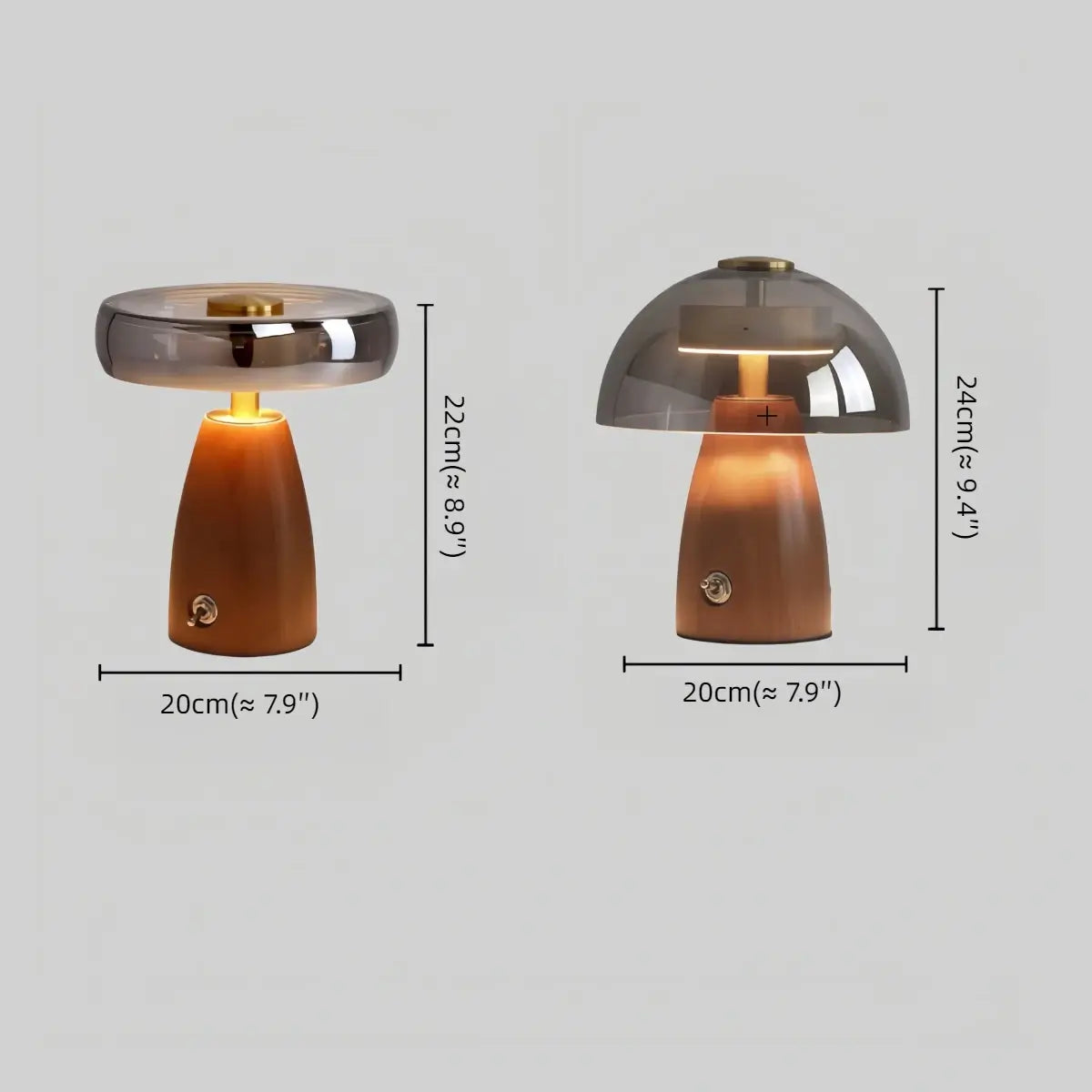 Vintage Table Lamp — Rubber wood & Smoked Glass for Bedroom Study Size