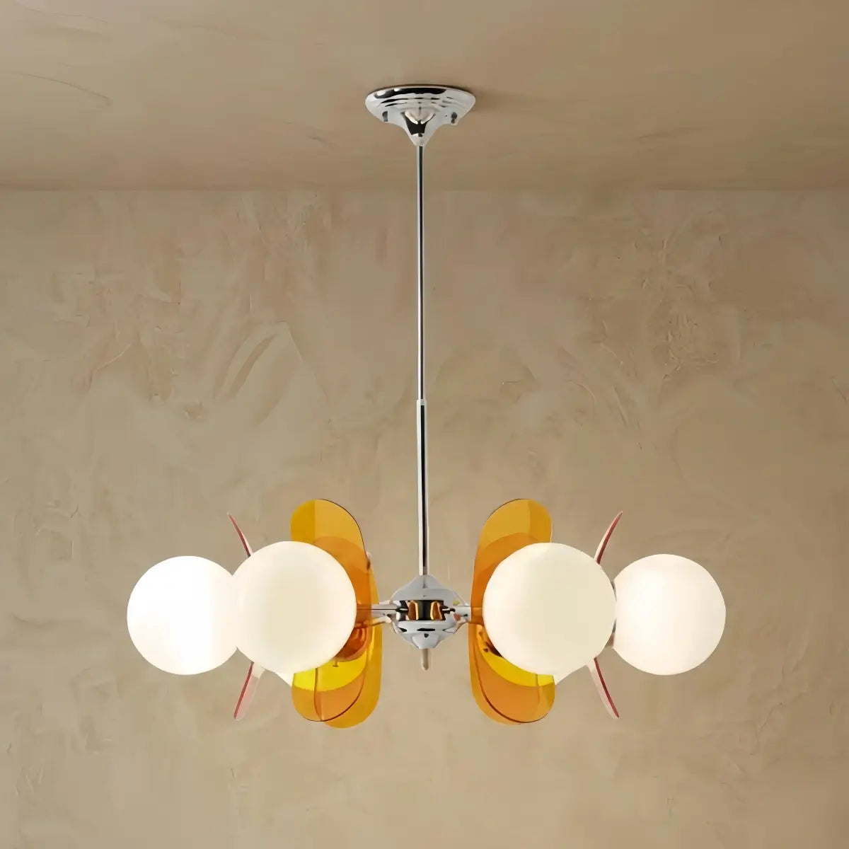 Art Deco Pendant Lamp-- Metal & Acrylic Orange for Dining Room