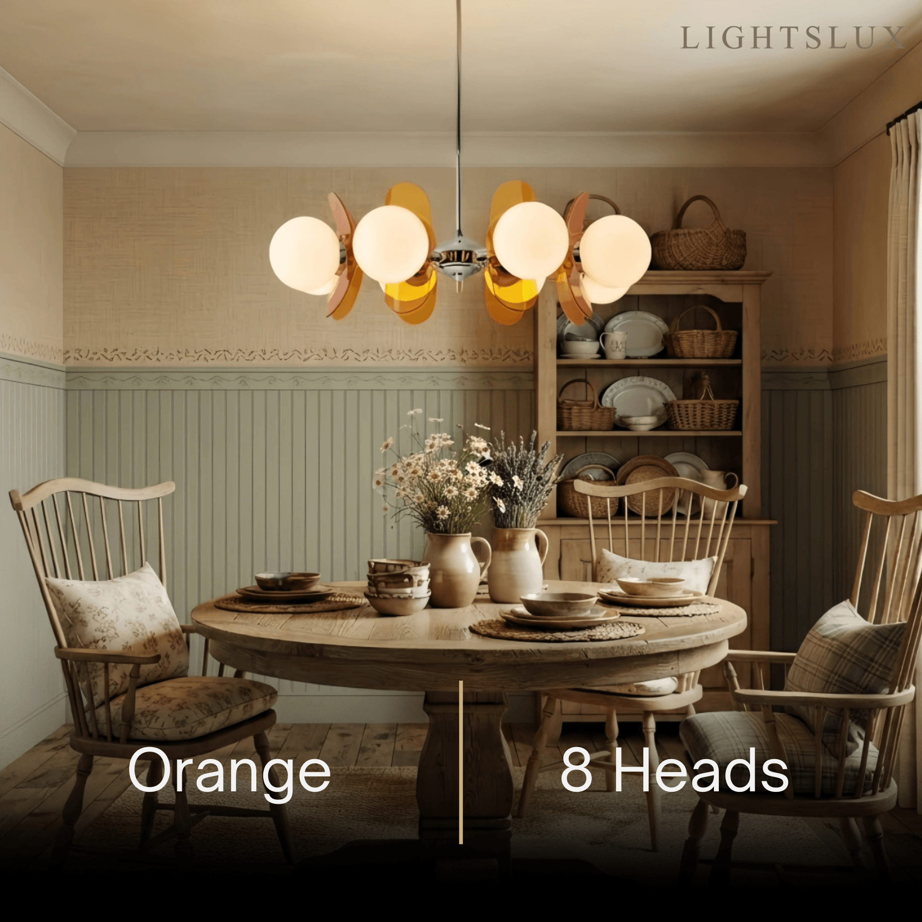 Vivara Art Deco Pendant Lamp-- Metal & Acrylic Orange for Dining Room
