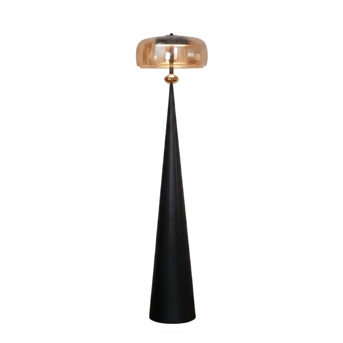 Vetro Modern Glass Floor Lamp -- Black Metal & Amber for Living Room