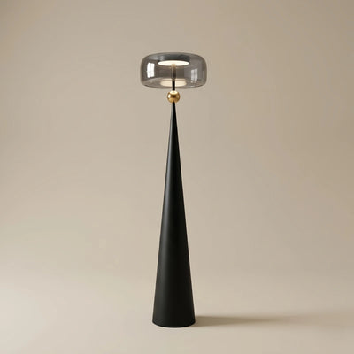 Vetro Modern Glass Floor Lamp -- Black Metal & Smoke Grey/Amber for Living Room