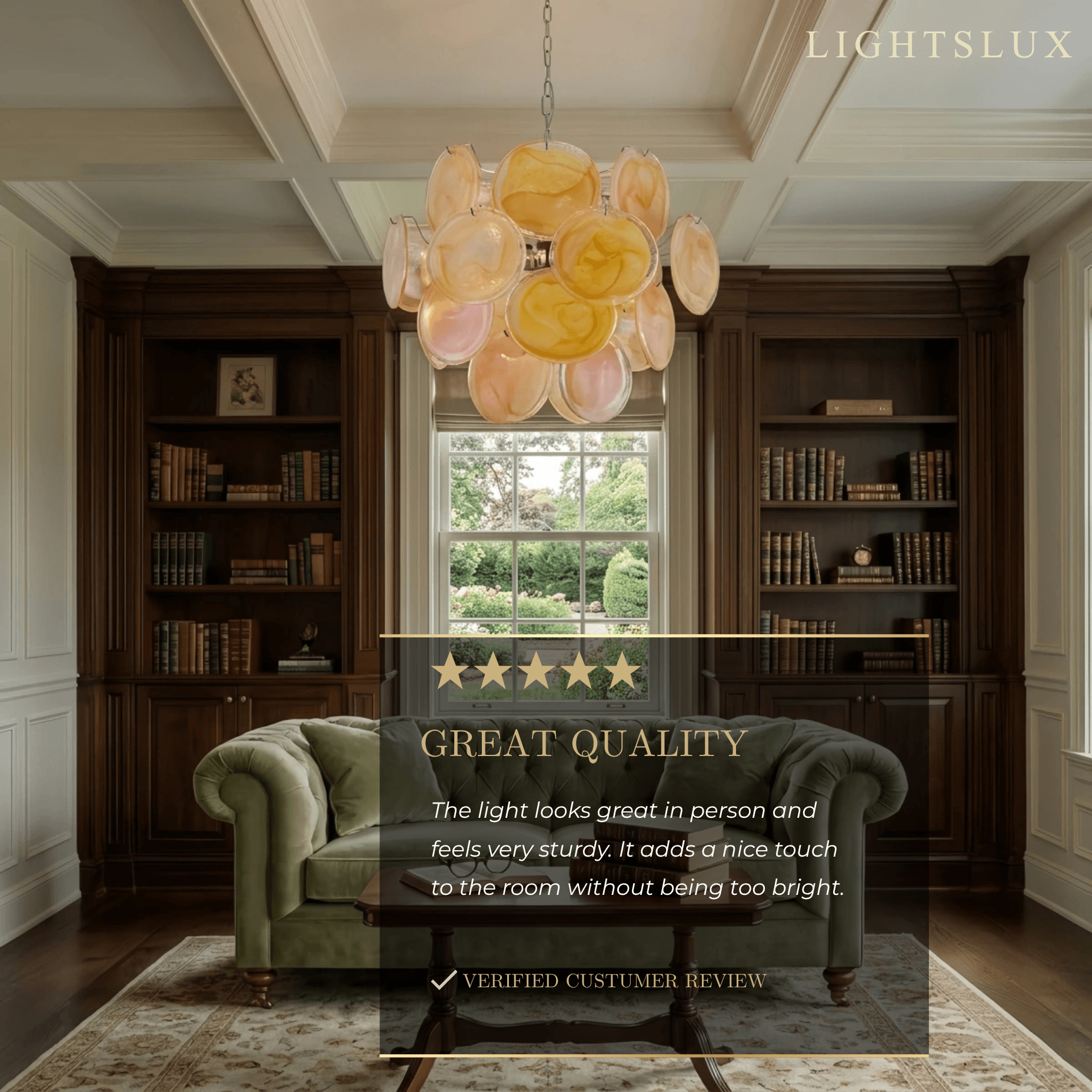 Vetro Luxury Chandelier - Iron Glass Crystal with Tri-color LED Multi-color for BOOK Room