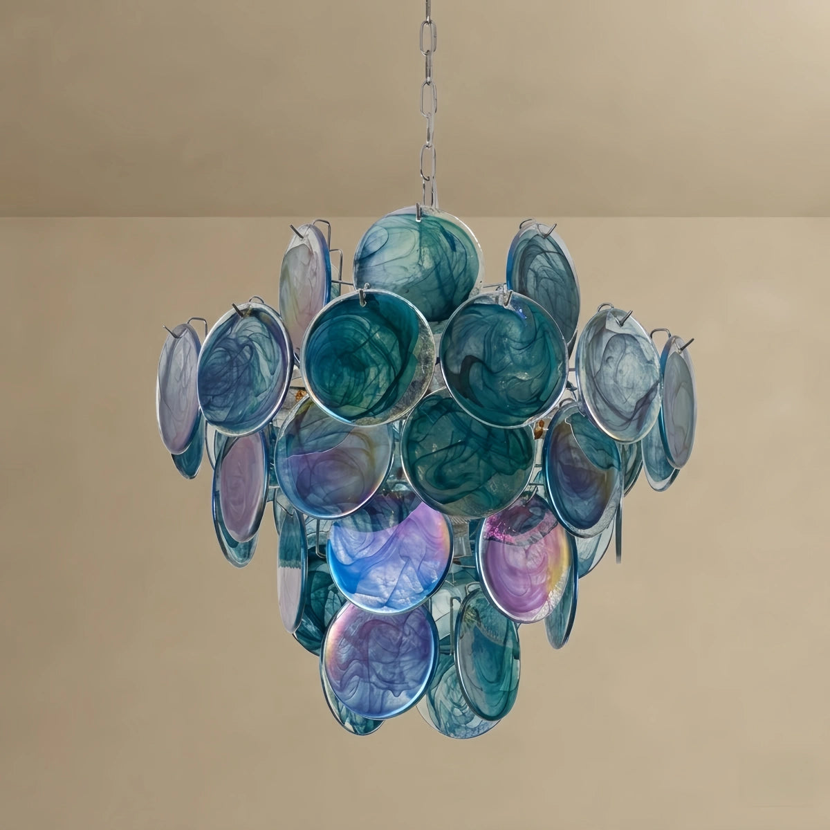 Excelis Art Deco Chandelier -- Handcrafted Iridescent Cloud Glass for Dining Room