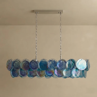 Excelis Art Deco Chandelier -- Handcrafted Iridescent Cloud Glass for Dining Room