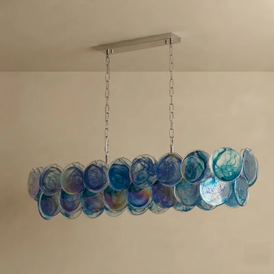 Excelis Art Deco Chandelier -- Handcrafted Iridescent Cloud Glass for Dining Room