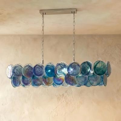 Excelis Art Deco Chandelier -- Handcrafted Iridescent Cloud Glass for Dining Room