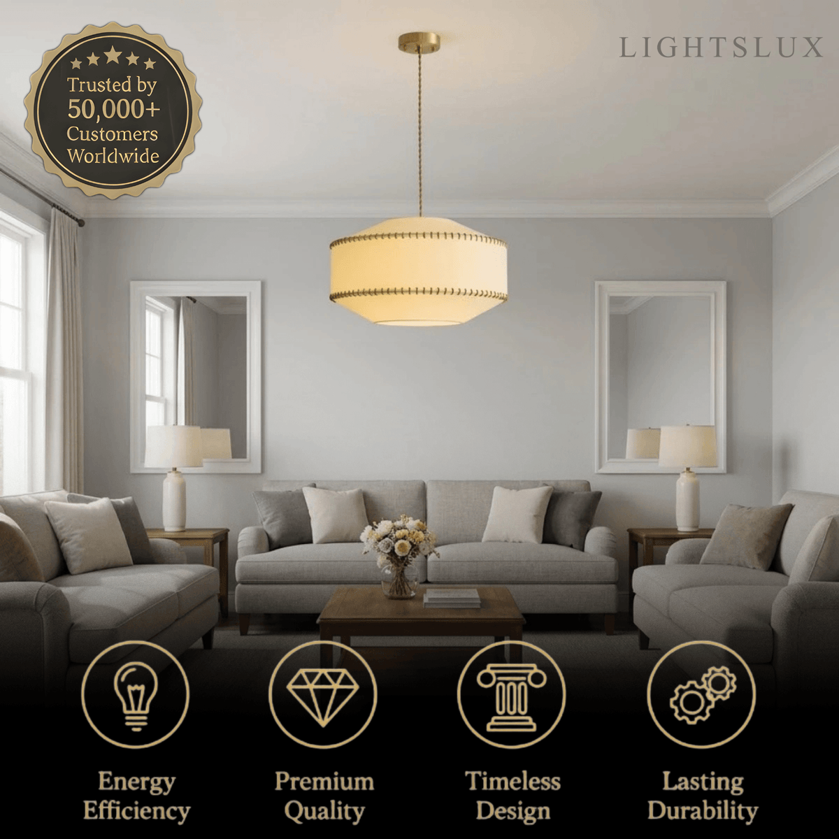 Zenno Wabi-sabiPendant Light - Fabric Iron with Warm LED - 3 Sizes for Living Room