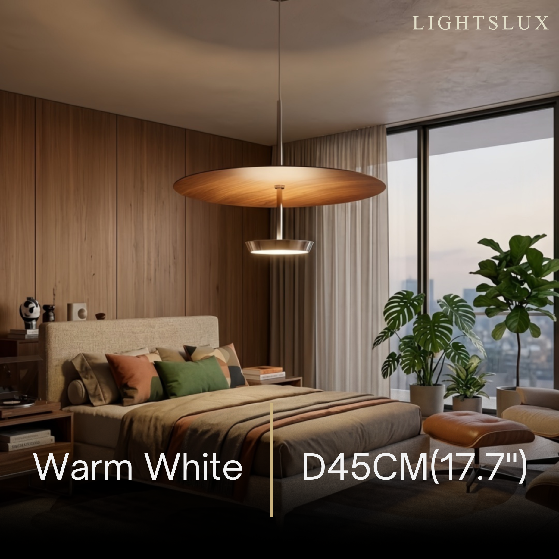 Pendant Light - Aluminum Acrylic Iron - Walnut for Bedroom