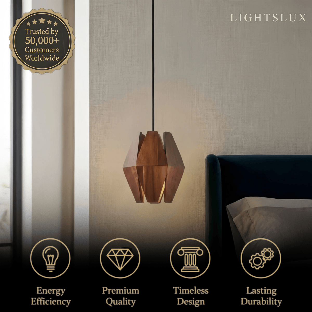 Arcato Vintage Pendant Light Wood - Walnut for Dining Room 