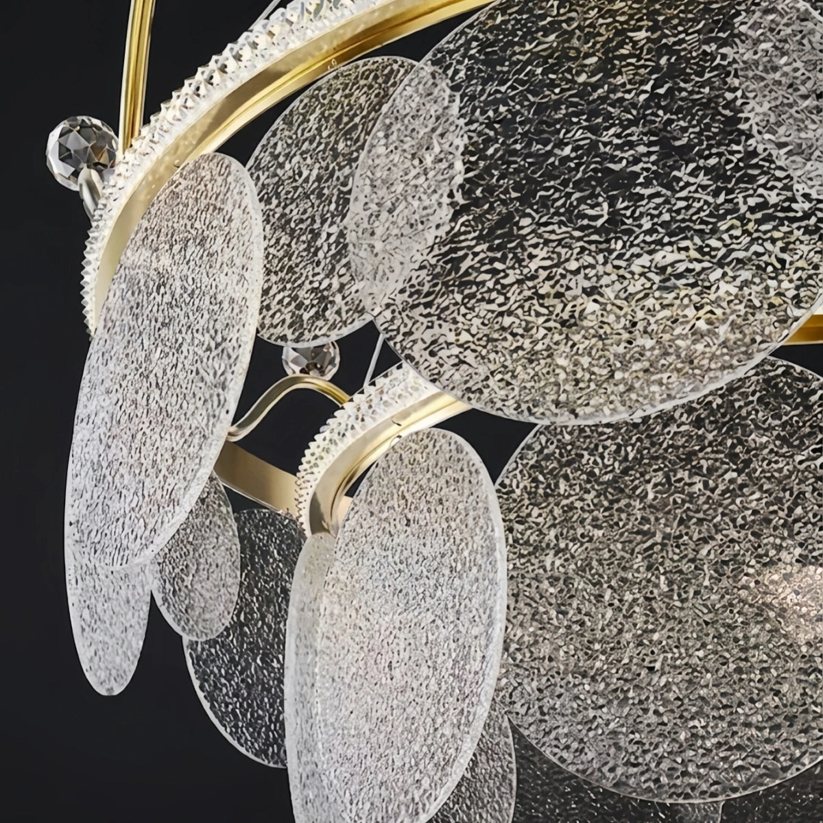 Excelis Elegant Crown-inspired Pendant Light -- Water-ripple Glass & Crystal Gold Detail