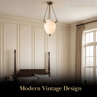Vetro Vintage Glass Pendant Light – Brass Chain with White for DiniN