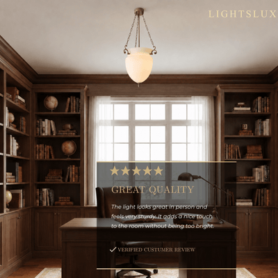 Vetro Vintage Glass Pendant Light – Brass Chain with White for Din