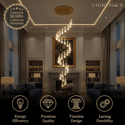 Indra Luxury Crystal Drop Chandelier with Spiral Design