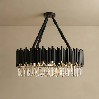 Crystal Chandelier – Black Frame Sparkling Focal Point for Dining/Living Room