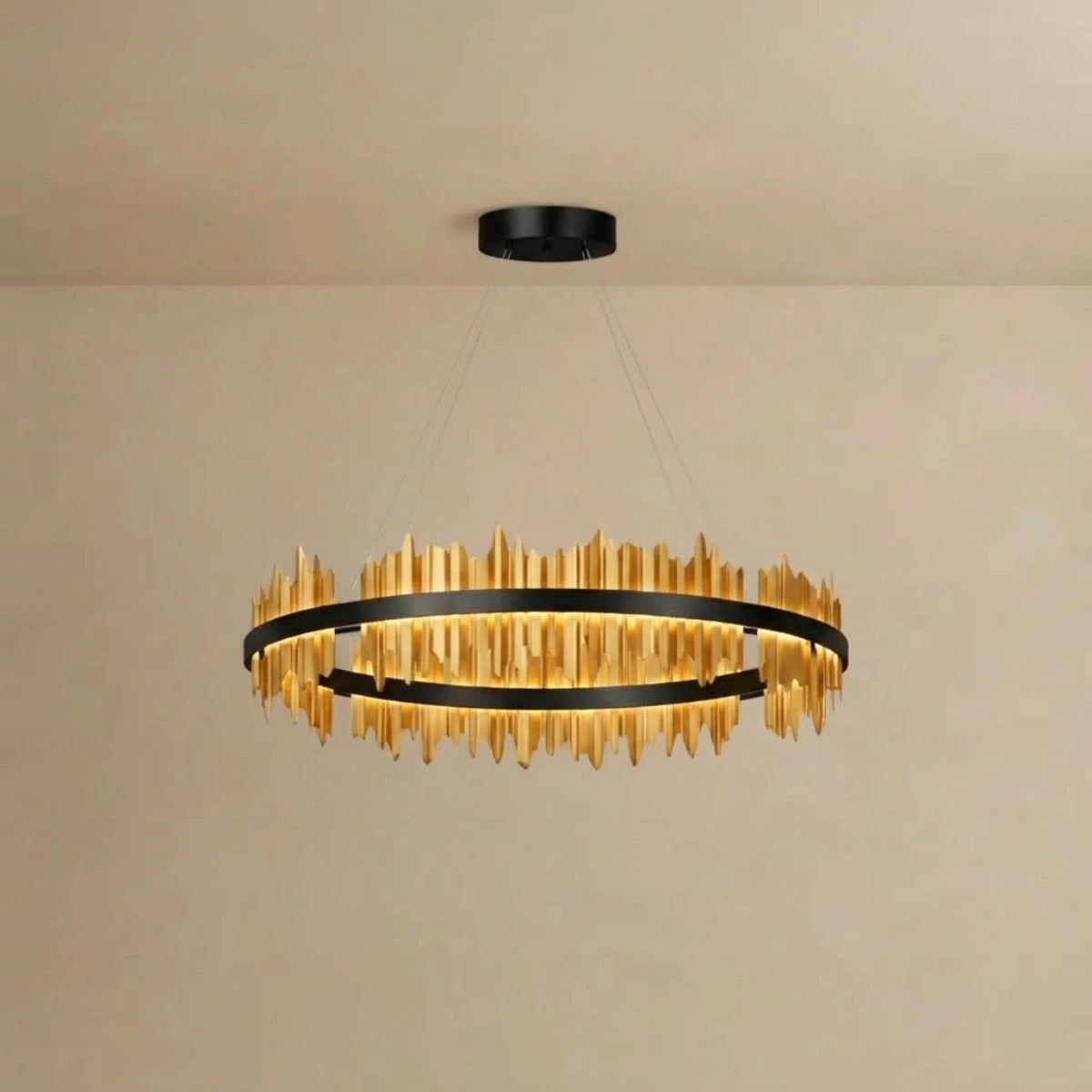 Chandelier – Stainless Steel in Jet r Polished Gold for Living Room