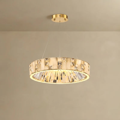 Excelis Modern Layered Alabaster Ring Chandelier – Brushed Gold Stainless Steel Framea