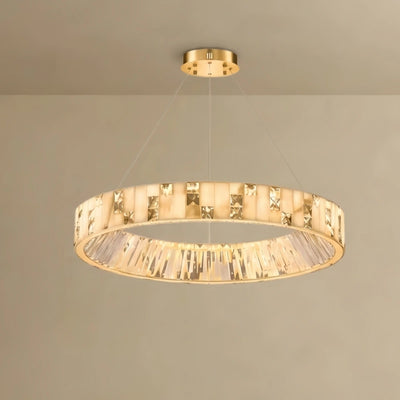  Layered Alabaster Ring Chandelier – Brushed Gold Stainless Steel Framea