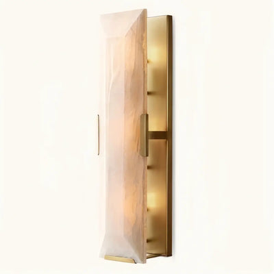 Faceted Alabaster Wall Sconce – Brushed Gold Stainless Steel Backplate Indoor