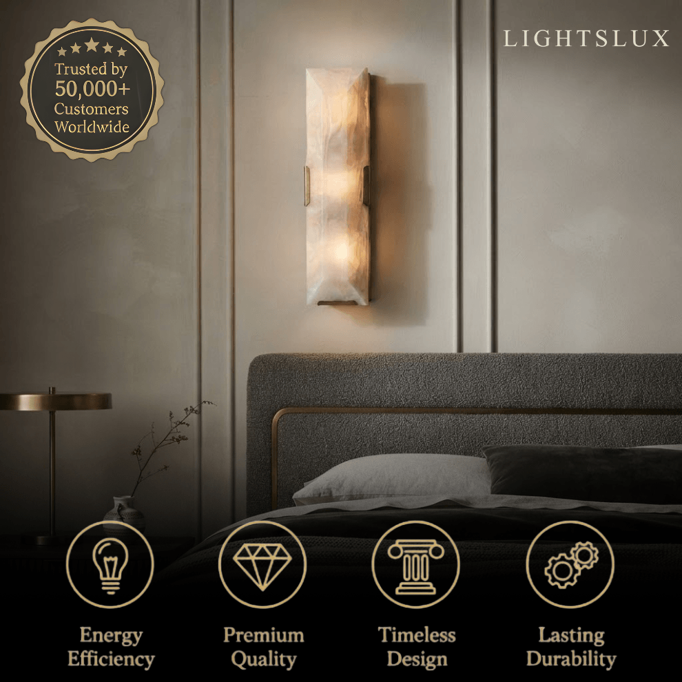 Modern Faceted Alabaster Wall Sconce – Brushed Gold Stainless Steel 