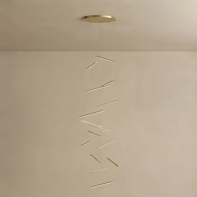 Nebula Luxury Flowing Gold Chandelier – Metallic Acrylic Rods Sculptural Cascade for Staircase