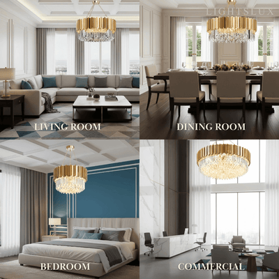 Royal Gold Crystal Chandelier – Tiered Metal with Sparkling Crystals