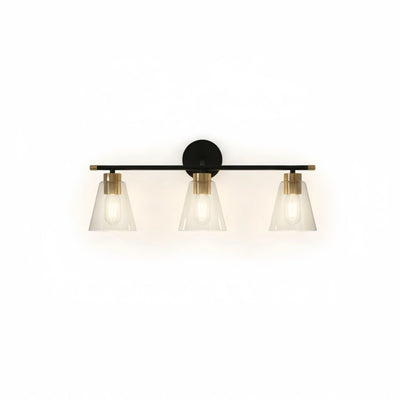 Irondale 3-Light Bathroom Vanity – Matte Black/Brushed Gold Flared Glass Shades Bathroom