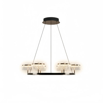 Mid-Century Tiered Hanging Chandelier – Adjustable Gold Pearl Black Dining/Living Room